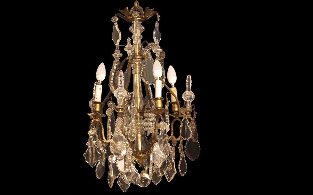 19th Century Chandelier, Tassels, Crystal And Bronze-photo-5