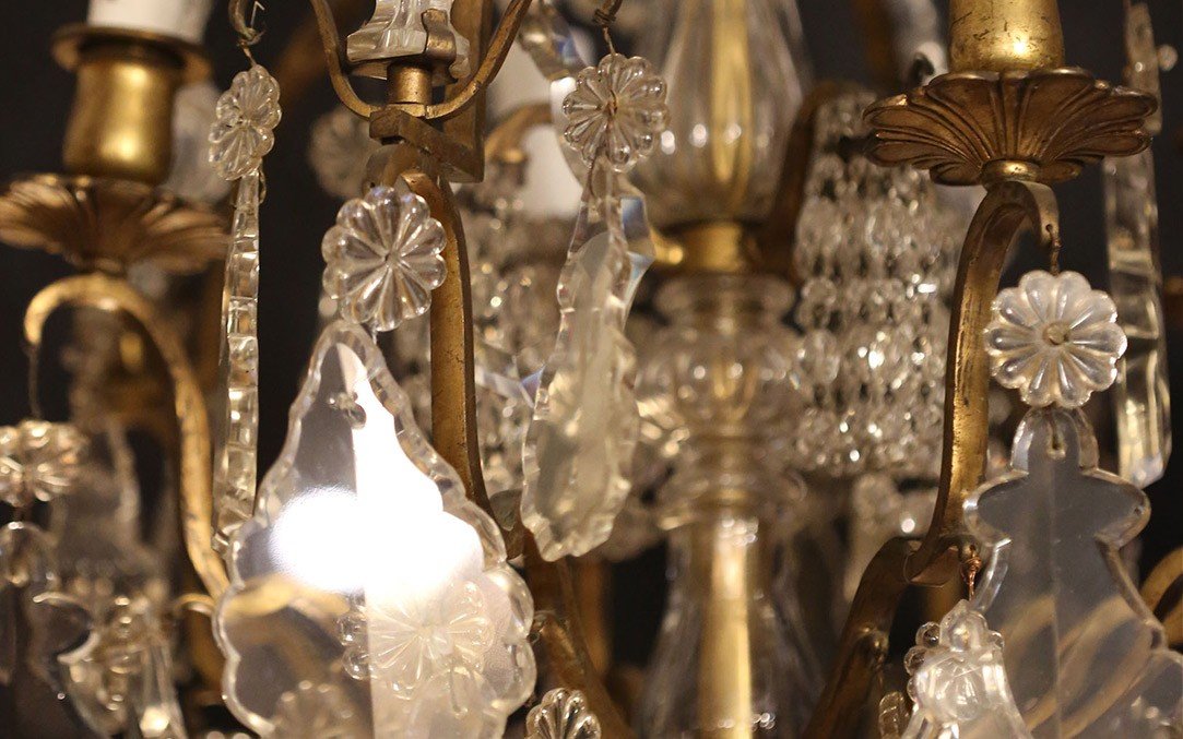 19th Century Chandelier, Tassels, Crystal And Bronze-photo-7