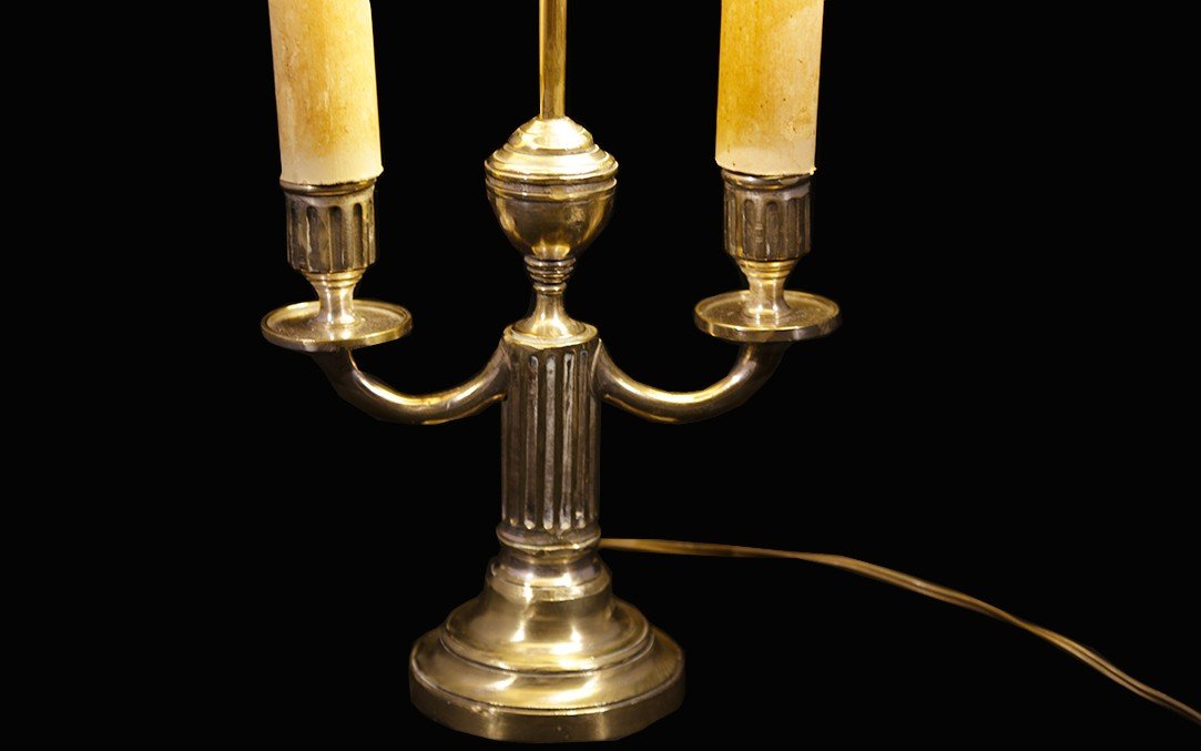 Lampe Bouillotte, 2 Feux, XIXème, Bronze Argenté -photo-2