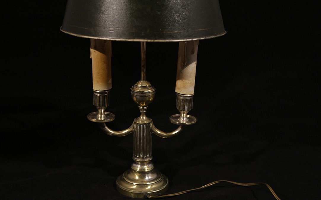 Lampe Bouillotte, 2 Feux, XIXème, Bronze Argenté -photo-4
