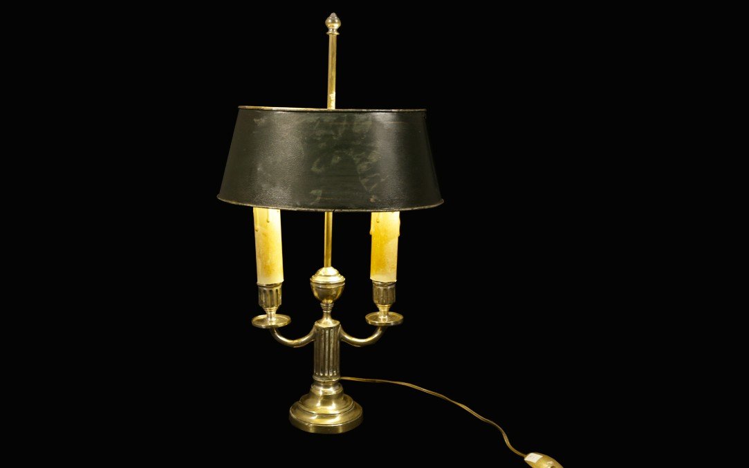 Bouillotte Lamp, 2 Lights, 19th Century, Silver Bronze