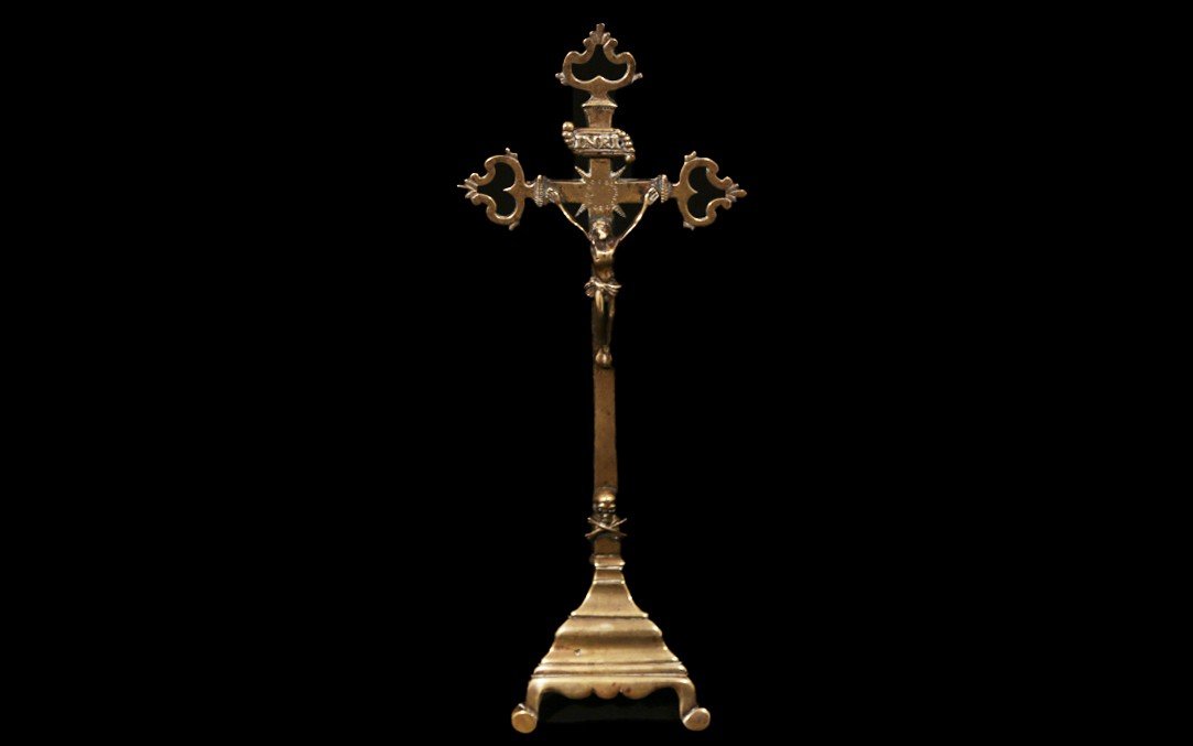 Crucifix En Bronze, XVIIeme Siècle (33 Cm)-photo-2