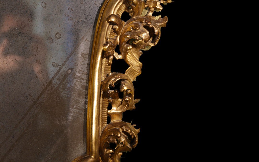 Miroir Italien, Rococo/baroque, XVIIIeme, Bois Doré (92 Cm)-photo-2