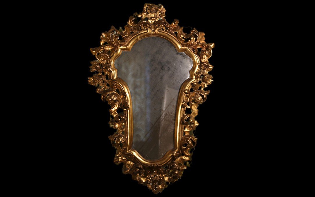 Italian Mirror, Rococo/baroque, 18th Century, Golden Wood (92 Cm)-photo-4