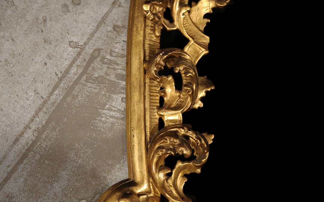 Miroir Italien, Rococo/baroque, XVIIIeme, Bois Doré (92 Cm)-photo-2