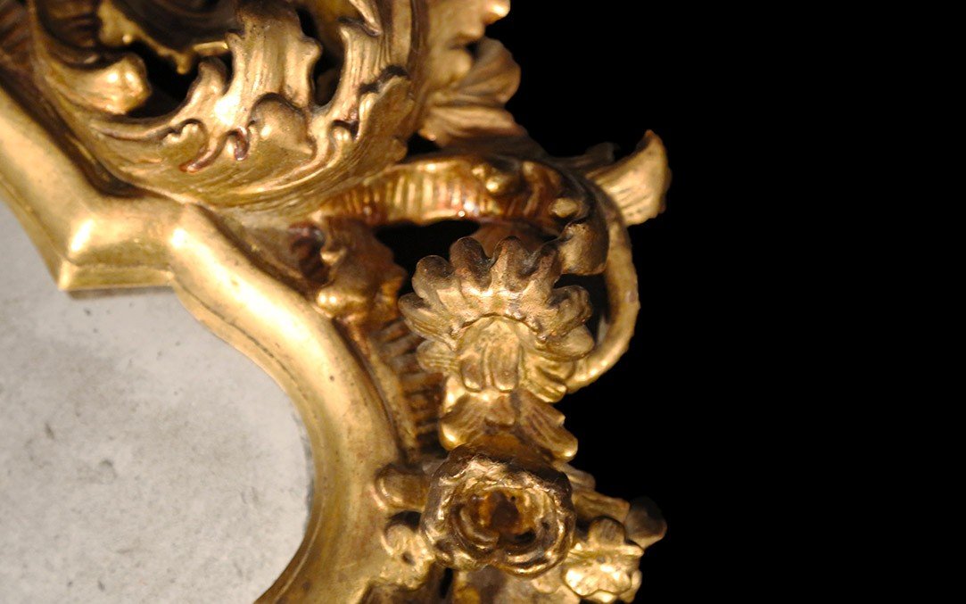 Miroir Italien, Rococo/baroque, XVIIIeme, Bois Doré (92 Cm)-photo-3