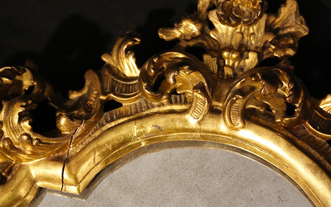 Italian Mirror, Rococo/baroque, 18th Century, Golden Wood (92 Cm)-photo-5