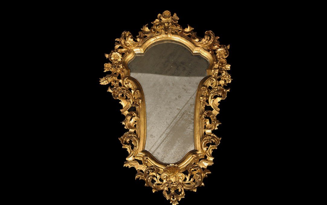 Miroir Italien, Rococo/baroque, XVIIIeme, Bois Doré (92 Cm)-photo-7
