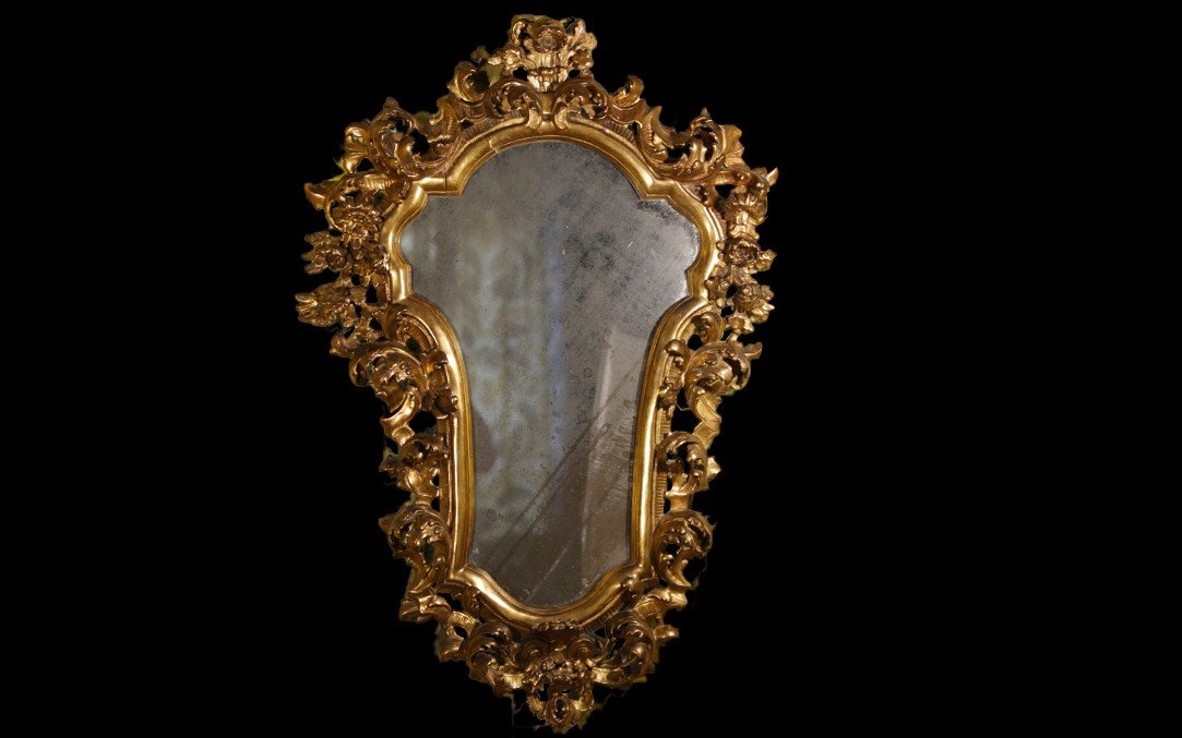 Italian Mirror, Rococo/baroque, 18th Century, Golden Wood (92 Cm)