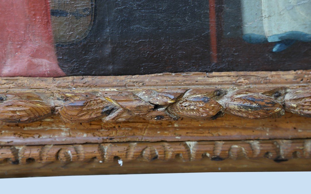 Oil On Canvas 18th Century, Louis XIV Period Frame-photo-6