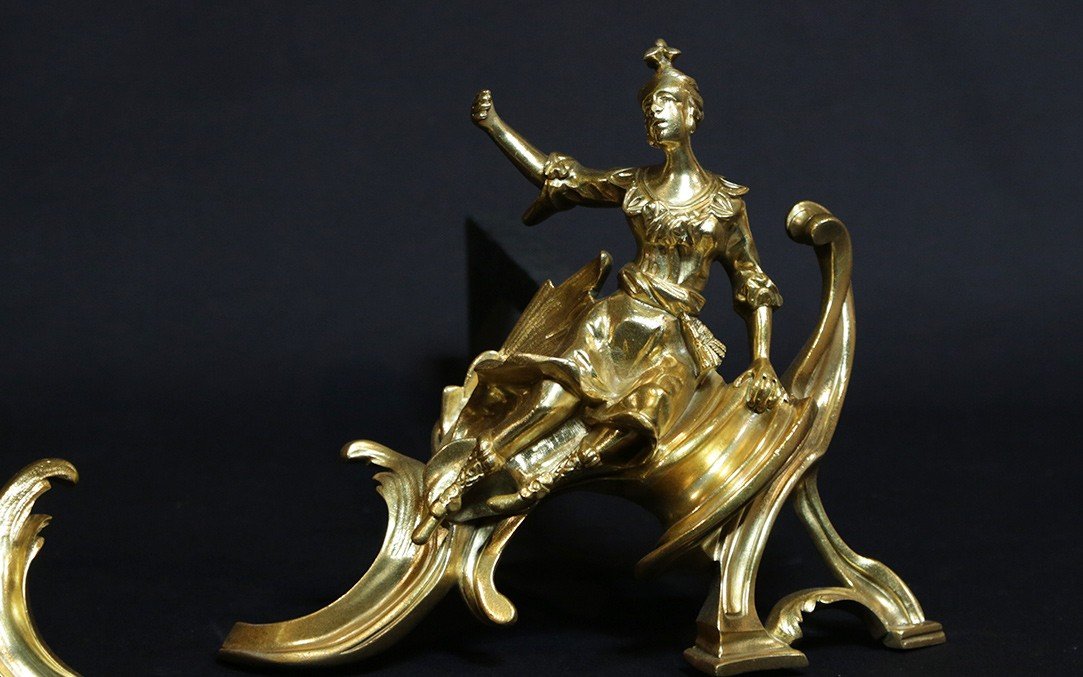 Andirons In Gilt And Chiseled Bronze 19th Century-photo-3