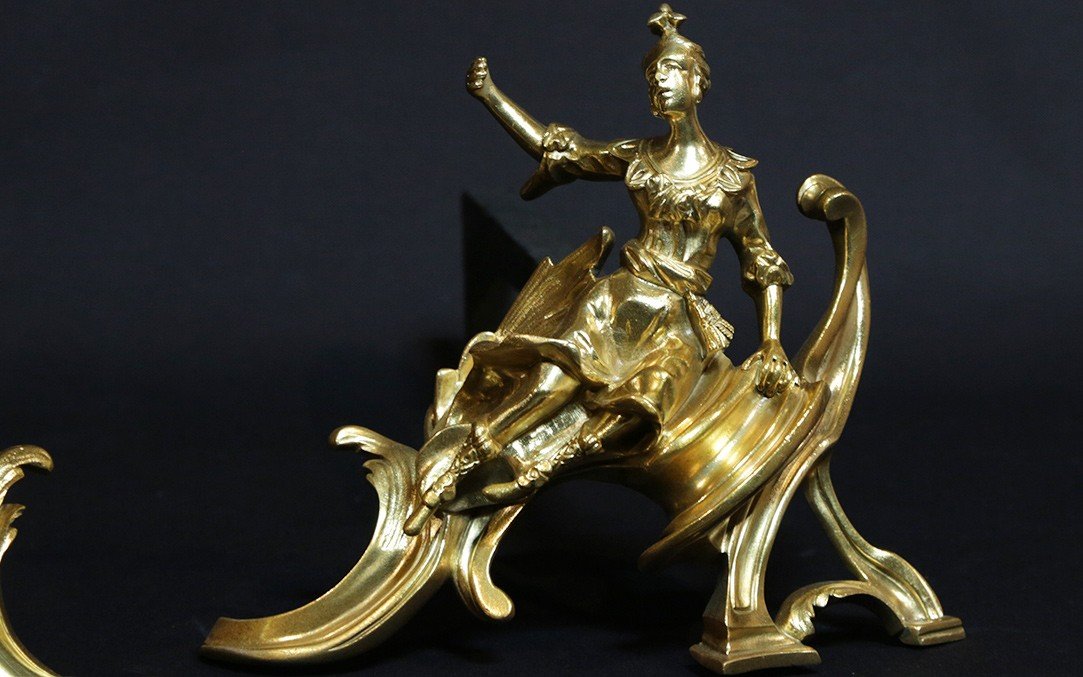 Andirons In Gilt And Chiseled Bronze 19th Century-photo-4