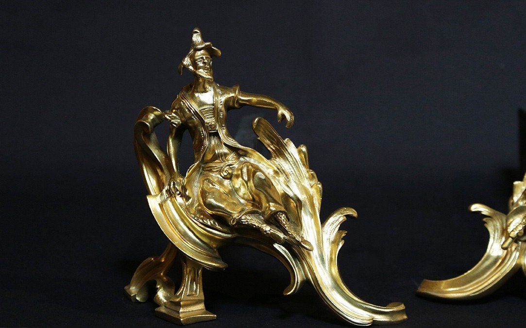 Andirons In Gilt And Chiseled Bronze 19th Century-photo-1