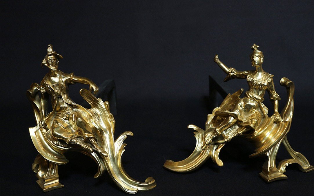 Andirons In Gilt And Chiseled Bronze 19th Century-photo-3