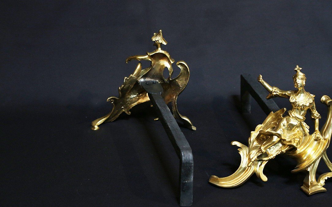 Andirons In Gilt And Chiseled Bronze 19th Century-photo-4