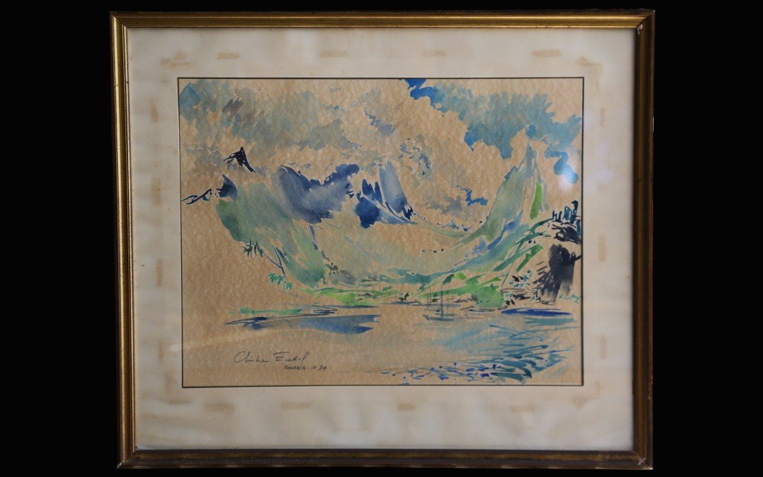 Aquarelle De Christian Eudel, 1984, "moorea Iv"-photo-3