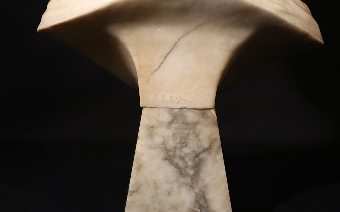 Bust Of Woman, Carrara Marble, 19th Century, Signed-photo-3