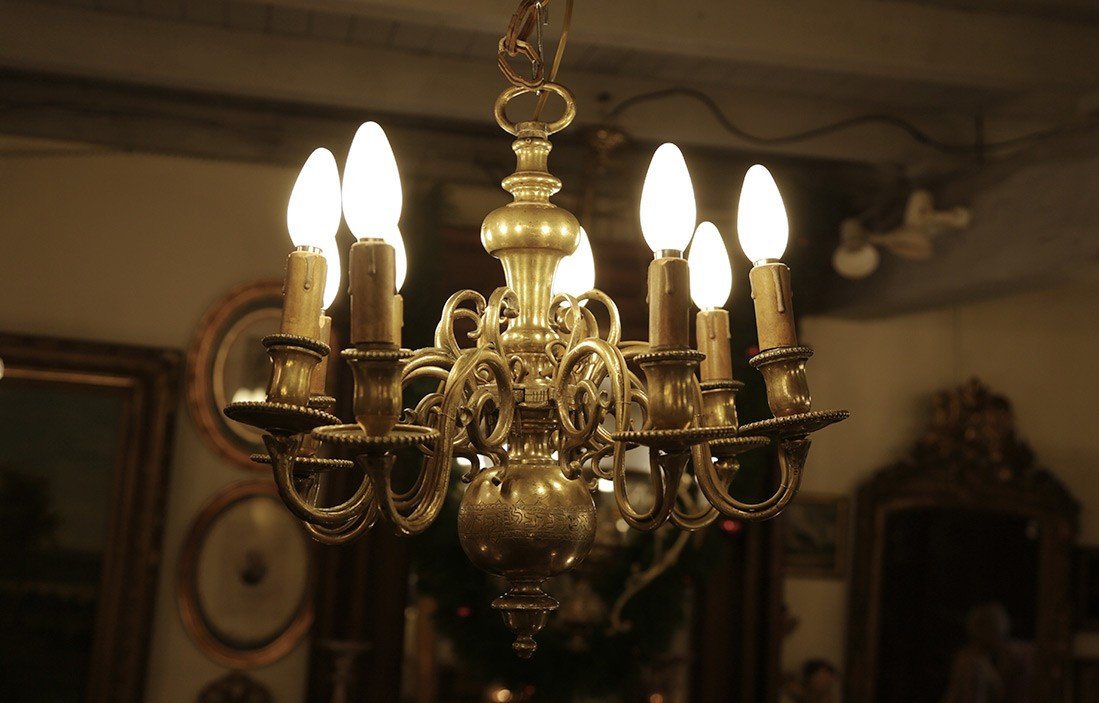 Hebrew Bronze Chandelier, 17th Century-photo-5