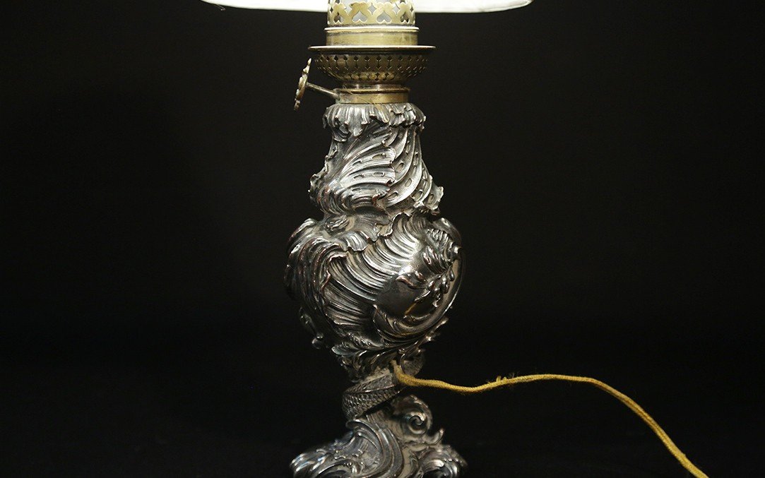 Silver Metal Lamp, Baroque Style-photo-2