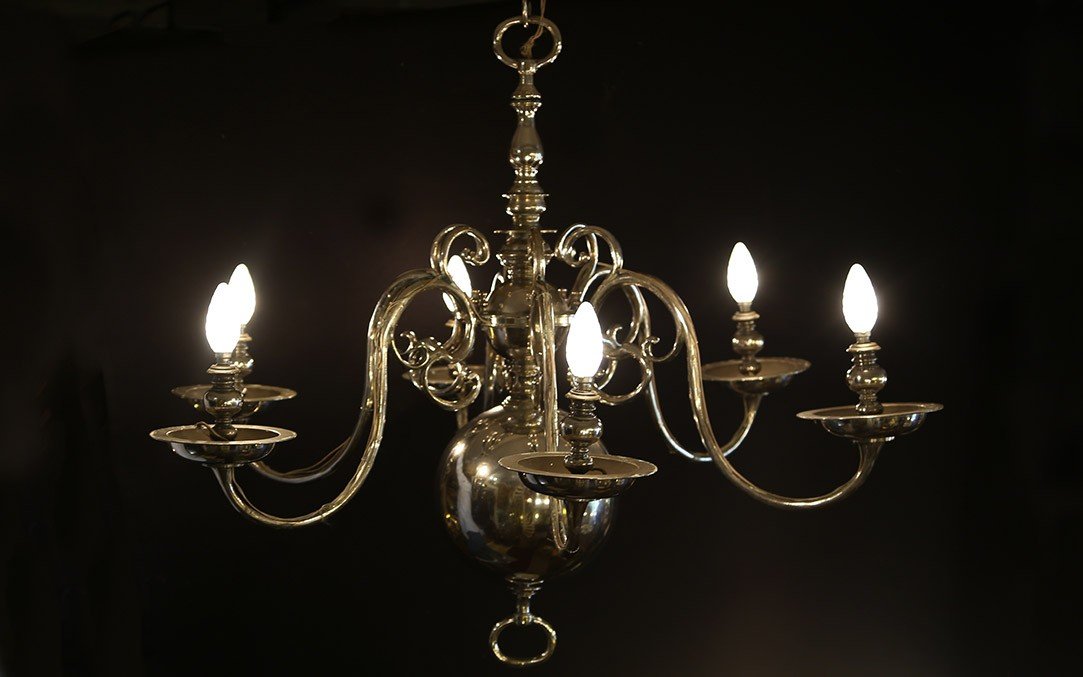 Lustre de château, XVIIIeme, Bronze Argenté-photo-1