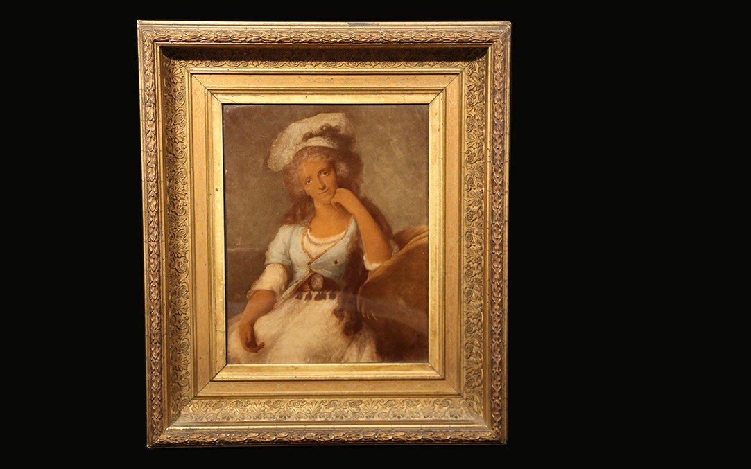 Fixed Under Glass Portrait Of Woman, Late 18th Century-photo-3
