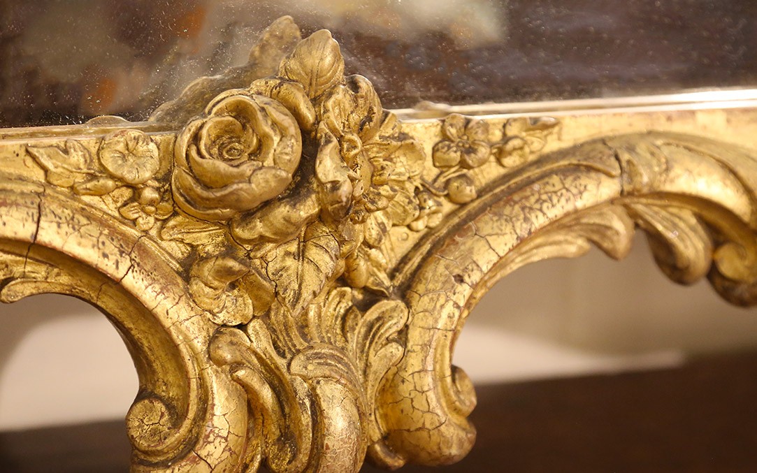 19th Century Gilded Wood Mirror With Leaf, 140 X 95 Cm-photo-3