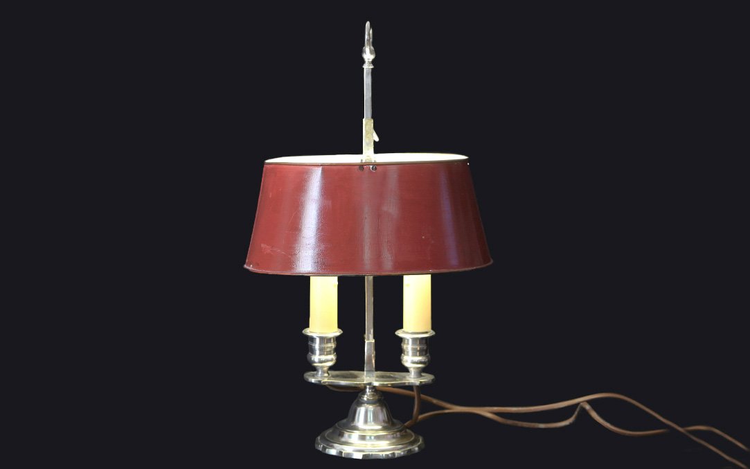 Two-light Bouillotte Lamp, Silver-plated Bronze, 19th Century -photo-3