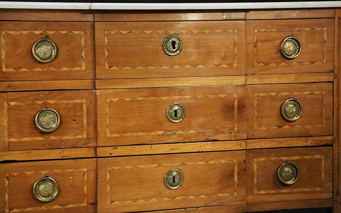 Commode à Ressaut Louis XVI Epoque XVIIIème Siècle (long. 112 cm)-photo-5