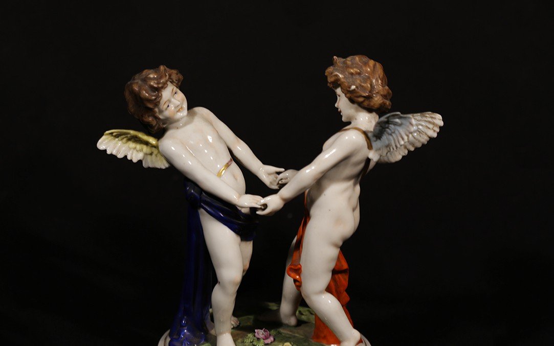 Paire d'Anges En Porcelaine, Saxe, XIXème Siècle-photo-2
