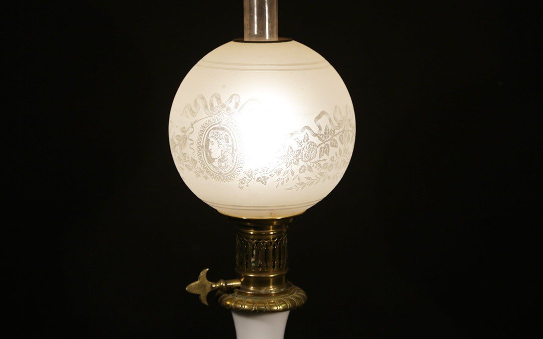 Lampe à Pétrole, Opaline Blanche, XIXème -photo-4
