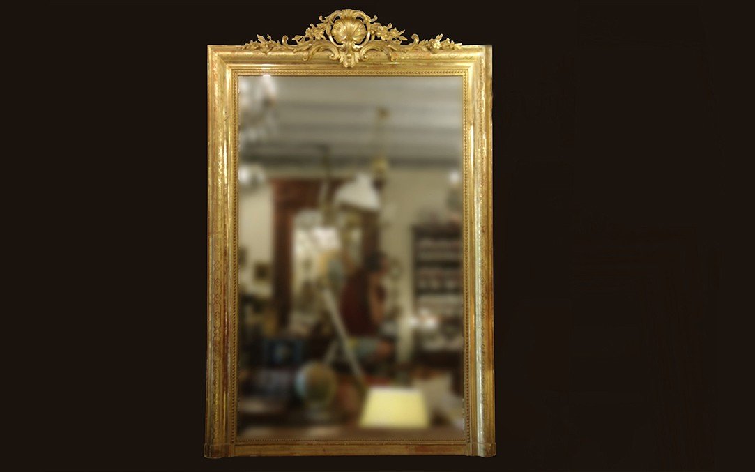 Grand Miroir De Château XIXème Doré à l'Or (hauteur: 180 Cm)-photo-2