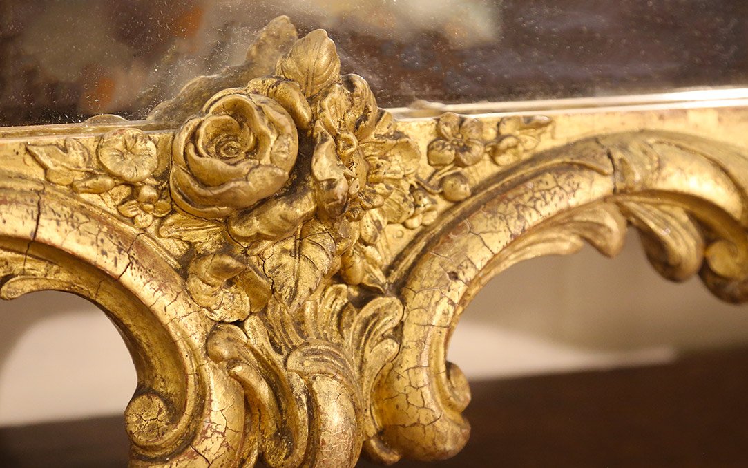 19th Century Gilded Wood Mirror, 140 X 95 Cm-photo-5