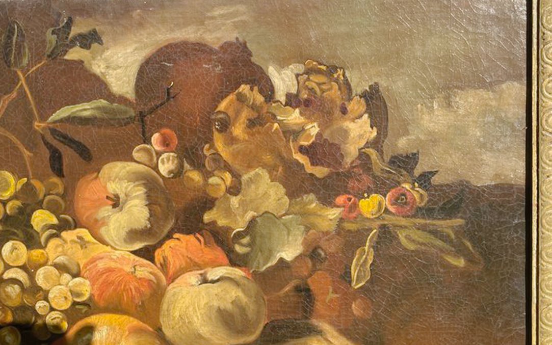 Huile Sur Toile, Nature Morte, Fruits, Italie XVIIIeme-photo-3