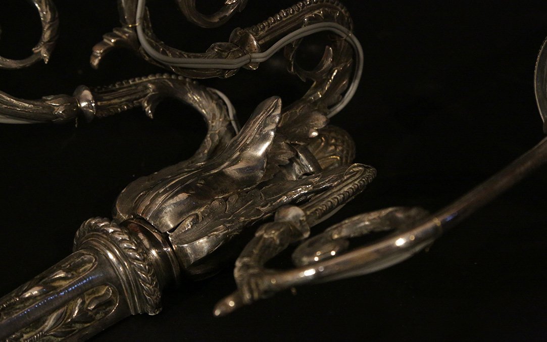 Appliques Louis XVI En Bronze Argenté, XVIIIeme -photo-4