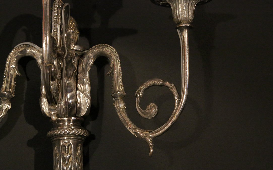 Appliques Louis XVI En Bronze Argenté, XVIIIeme -photo-2