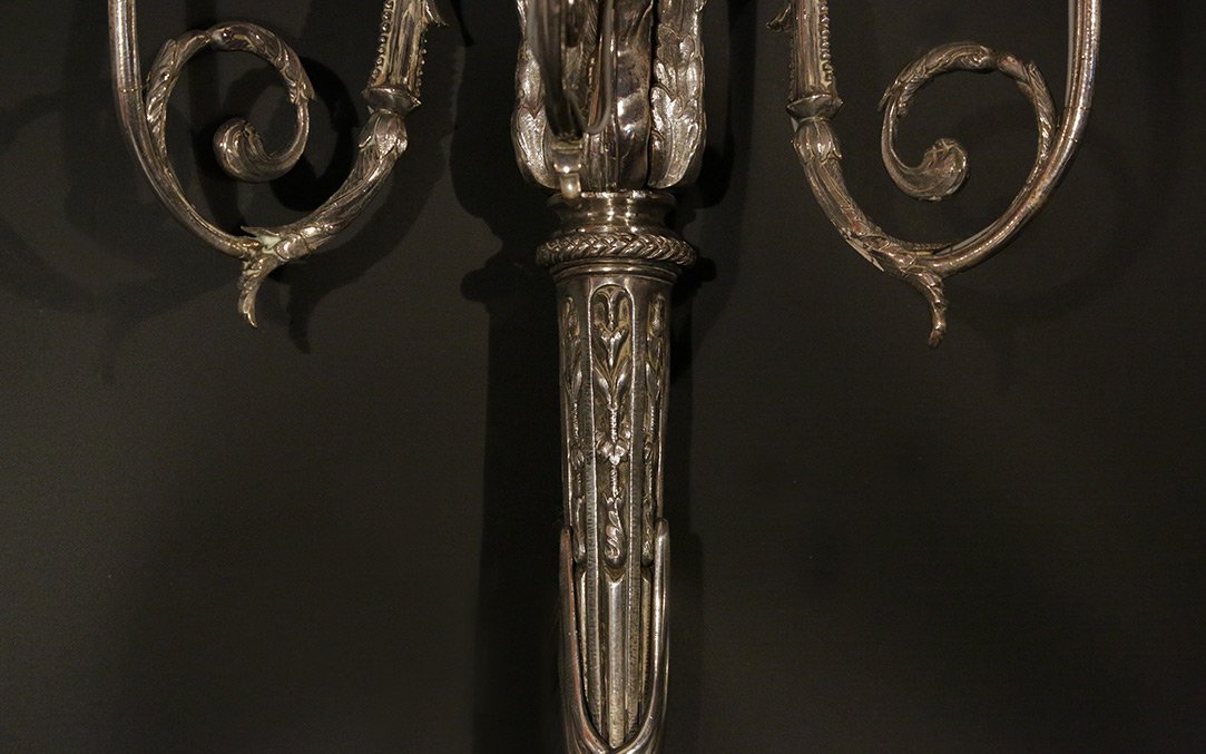 Appliques Louis XVI En Bronze Argenté, XVIIIeme -photo-5