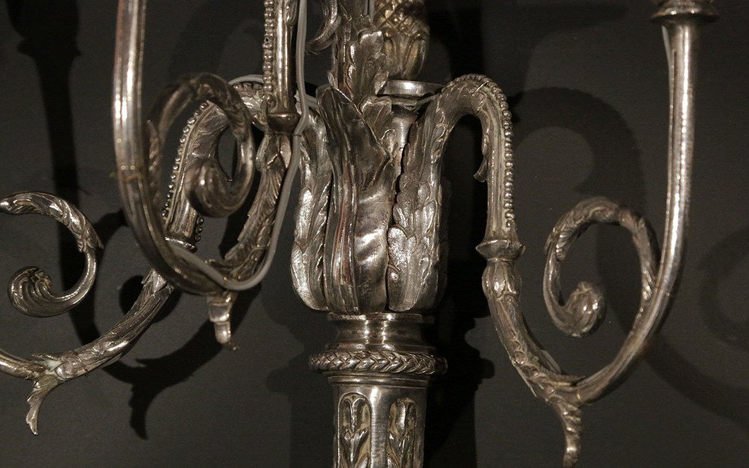 Appliques Louis XVI En Bronze Argenté, XVIIIeme -photo-6
