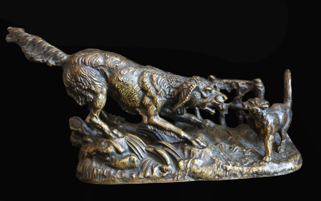 Animal Bronze, Dog/cat, Signed Dargaud, 19th Century