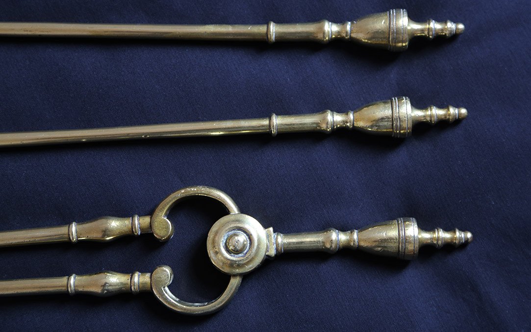 Fireplace Set, Brass, 19th Century -photo-3