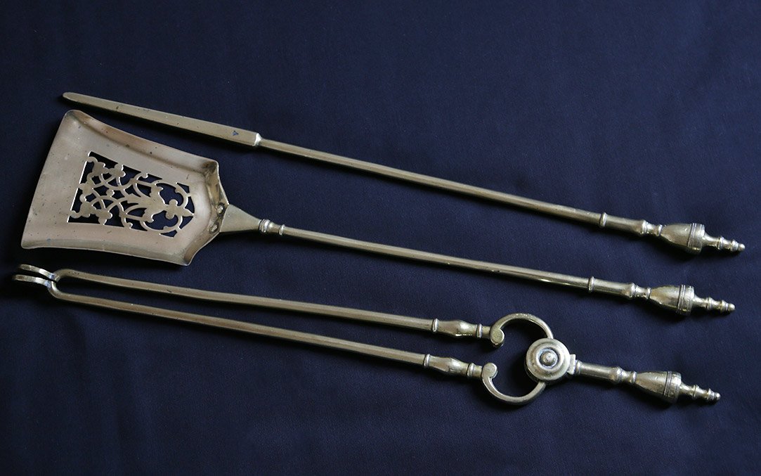 Fireplace Set, Brass, 19th Century -photo-3
