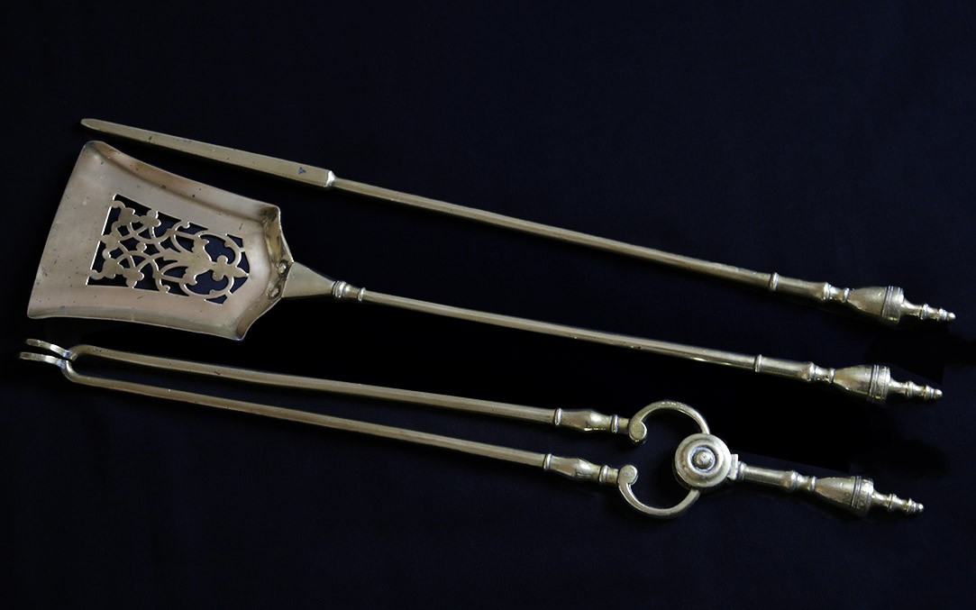 Fireplace Set, Brass, 19th Century 
