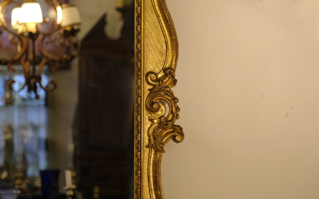 Miroir XIXème Bois Doré à La Feuille, 140 X 95 Cm-photo-2