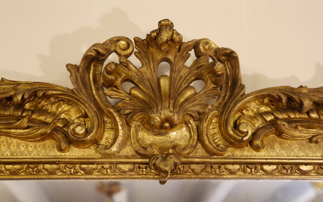 Miroir XIXème Bois Doré à La Feuille, 140 X 95 Cm-photo-3