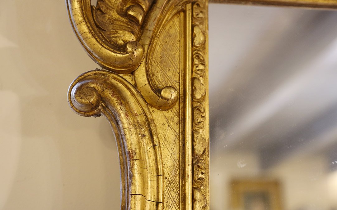 Miroir XIXème Bois Doré à La Feuille, 140 X 95 Cm-photo-2