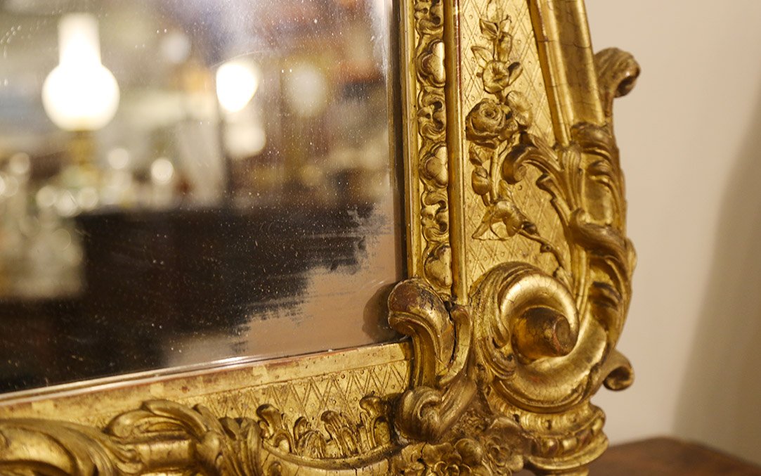Miroir XIXème Bois Doré à La Feuille, 140 X 95 Cm-photo-5