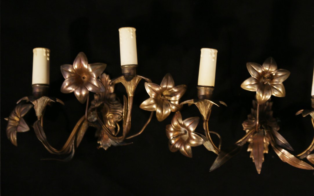 Paire d'Appliques En Tôle Dorée-photo-2