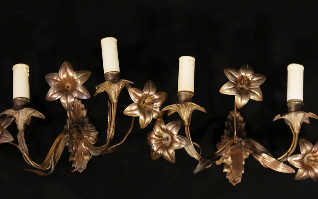 Paire d'Appliques En Tôle Dorée-photo-6