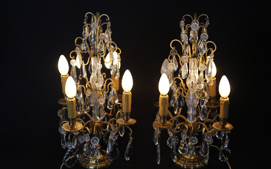 Paire de girandoles, bronze et pampilles XIXeme-photo-7