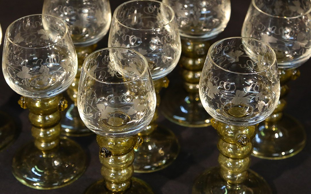 7 Neo-gothic Liqueur Glasses, Crystal -photo-2