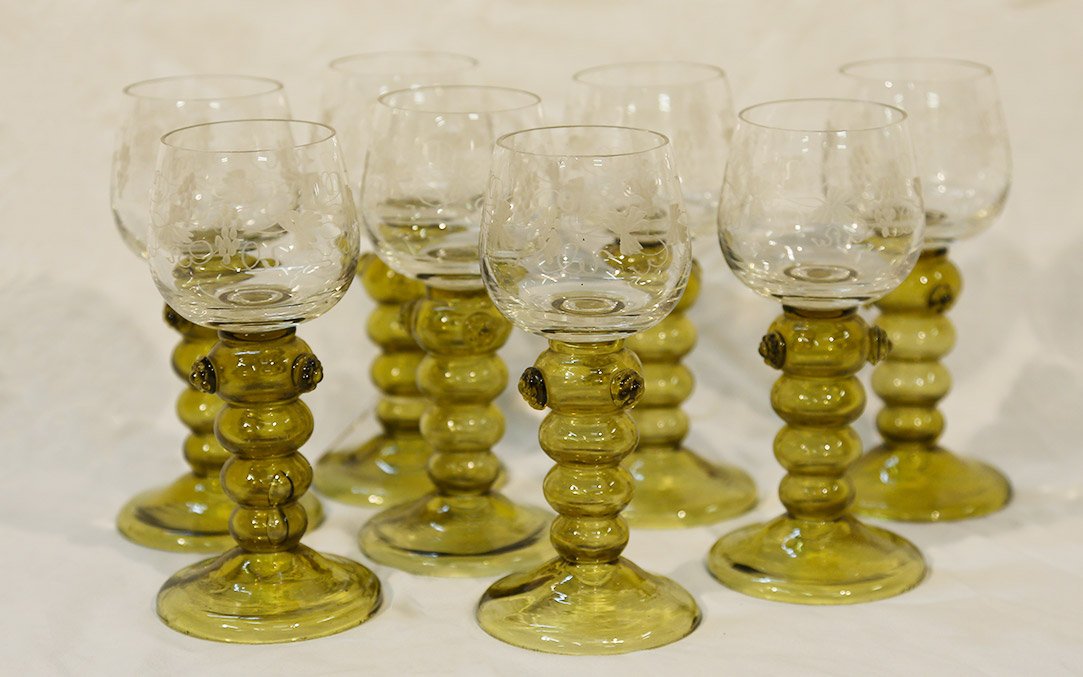 7 Neo-gothic Liqueur Glasses, Crystal -photo-4